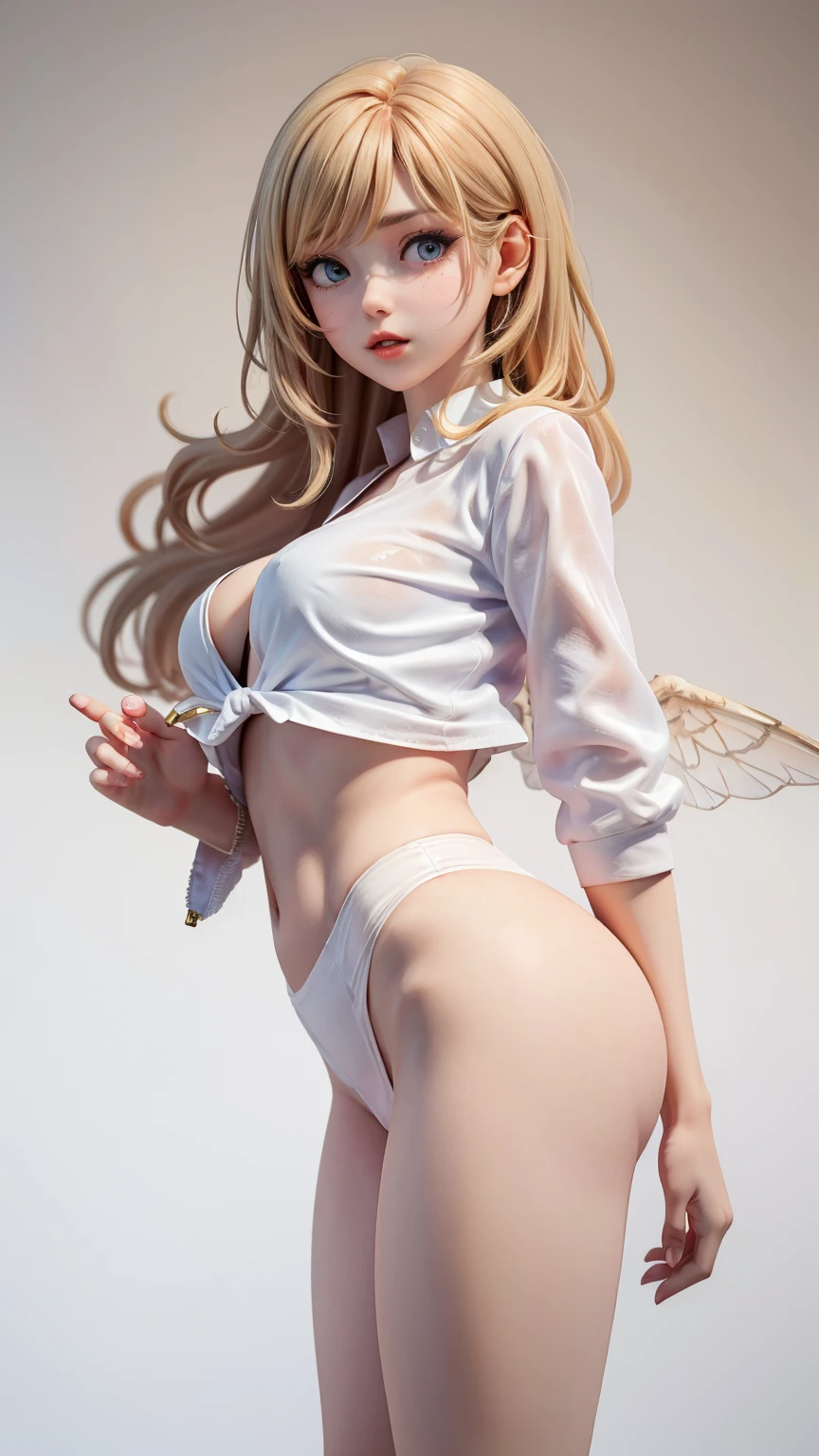stunning and seductive pin-up style illustration in the spirit of anime, featuring a confident and curvaceous bee-girl with blonde hair and a unique twist. Emphasize her powerful physique, with muscular thighs and a toned abdomen, accentuated by her animal-themed outfit. Her most striking features include her voluminous blonde hair, glowing with golden highlights, and her large, captivating eyes with a hint of honey-like sparkle. Imagine her posing seductively, showcasing her ample ets, including her prominent bred thick thighs, while donning a creative blend of bee-inspired attire, perhaps with translucent wings and a playful stinger. The color palette should be warm and inviting, with soft golden hues and pops of amber and yellow, reflecting the essence of honey and sunshine. The lighting should be soft and flattering, creating a dreamy and ethereal atmosphere. This bee-girl embodies both strength and sensuality, captivating viewers with her unique blend of animalistic charm and anime allure."