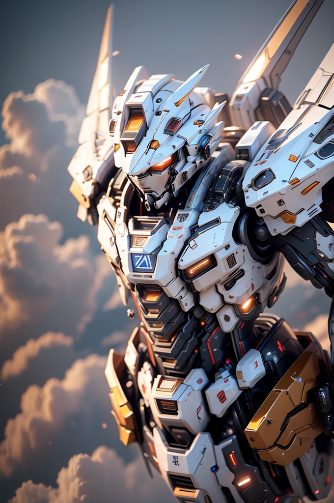 best quality, 8k, high resolution, giant humanoid robot flying in sky, mecha, sharp focus