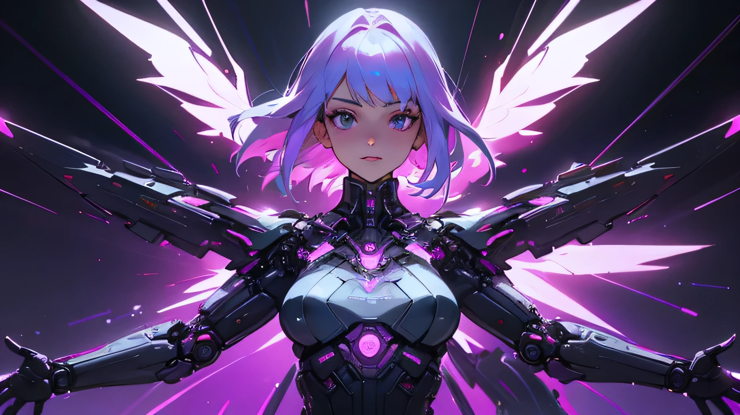 a person swinging a sword in a fight, city, concept art by Yang J, trending on Artstation, fantasy art, from arknights, glowing purple lightning blade, style of raymond swanland, anime concept hdr anime macmanus, trending on artstation:3, death knight, genji, arknights, reaper from overwatch, king of time reaper, (Dragon Guard ARM, GLOVES), (white, BLACK), (MECHA CYBER SHINY ARMORED SUIT, A PAIR MECHANICAL ARMOR:1.4), motion blur, ground destroyed