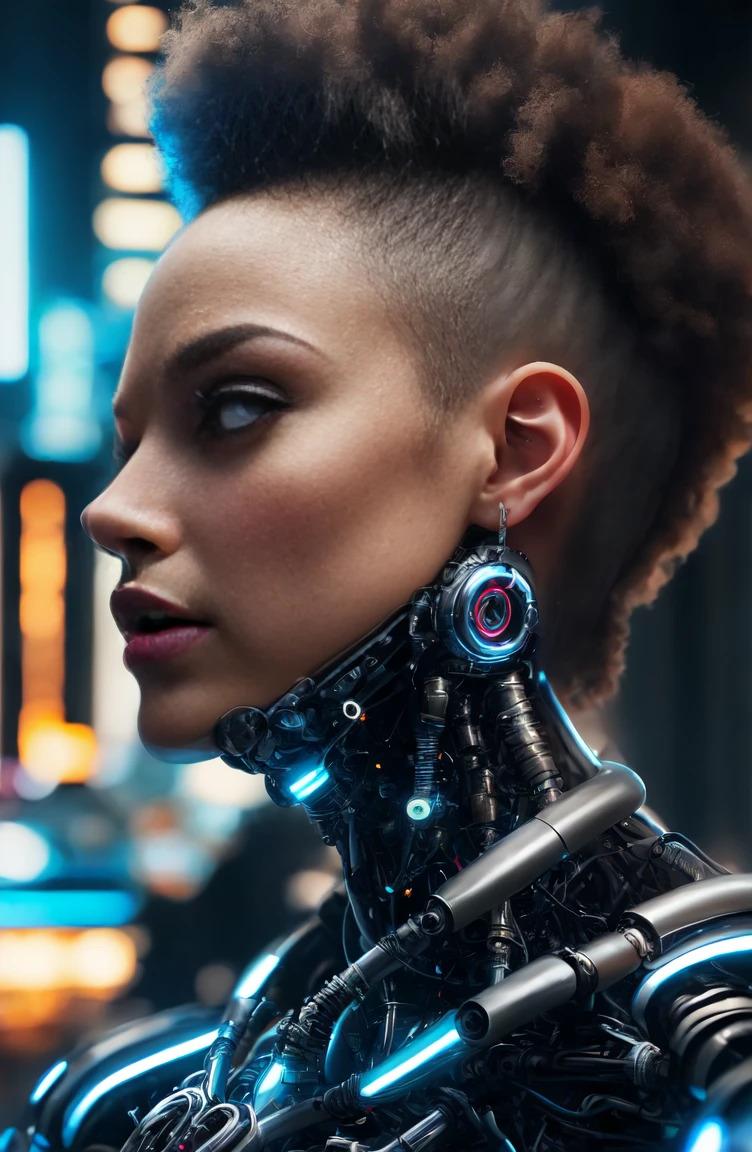 The intimate relationship of a male cyborg and a female cyborg in a skyscraper office in a big city, (best quality, 4k, 8k, highres,masterpiece:1.2), absurdres, masterpiece, beautiful, intricate details, 1/2 body crop, slim body, beautiful figure, magnificent anatomy, (intricate details:1.12), HDR, (intricate details, hyper-detailing:1.15), (natural skin textures, hyper realistic, soft light, sharp:1.2), cyberpunk, futuristic, neon colors, dramatic lighting, urban vibes, technologically advanced, stunning architecture, glossy surfaces, shiny metallic parts, dark shadows, reflections, intense gaze, romantic atmosphere, glowing circuitry, city lights, sleek hairstyles, flawless skin, elegant clothing, state-of-the-art technology.