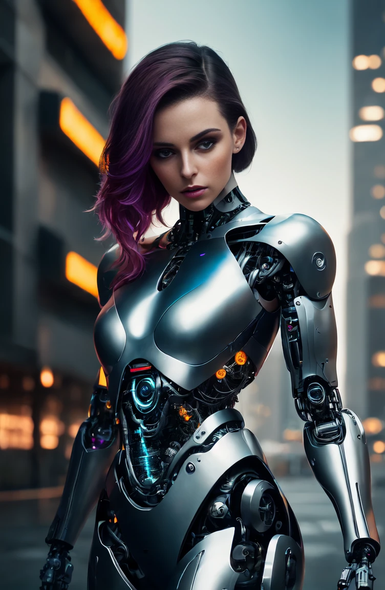 The intimate relationship of a male cyborg and a female cyborg in a skyscraper office in a big city, best quality, absurdres, masterpiece, beautiful, intricate details, 1/2 body crop, slim body, beautiful figure, magnificent anatomy, (intricate details:1.12), HDR, (intricate details, hyper-detailing:1.15), (natural skin textures, hyper realistic, soft light, sharp:1.2), cyberpunk, futuristic, neon colors, dramatic lighting, urban vibes, technologically advanced, stunning architecture, glossy surfaces, shiny metallic parts, dark shadows, reflections, intense gaze, romantic atmosphere, glowing circuitry, city lights, sleek hairstyles, flawless skin, elegant clothing, state-of-the-art technology.