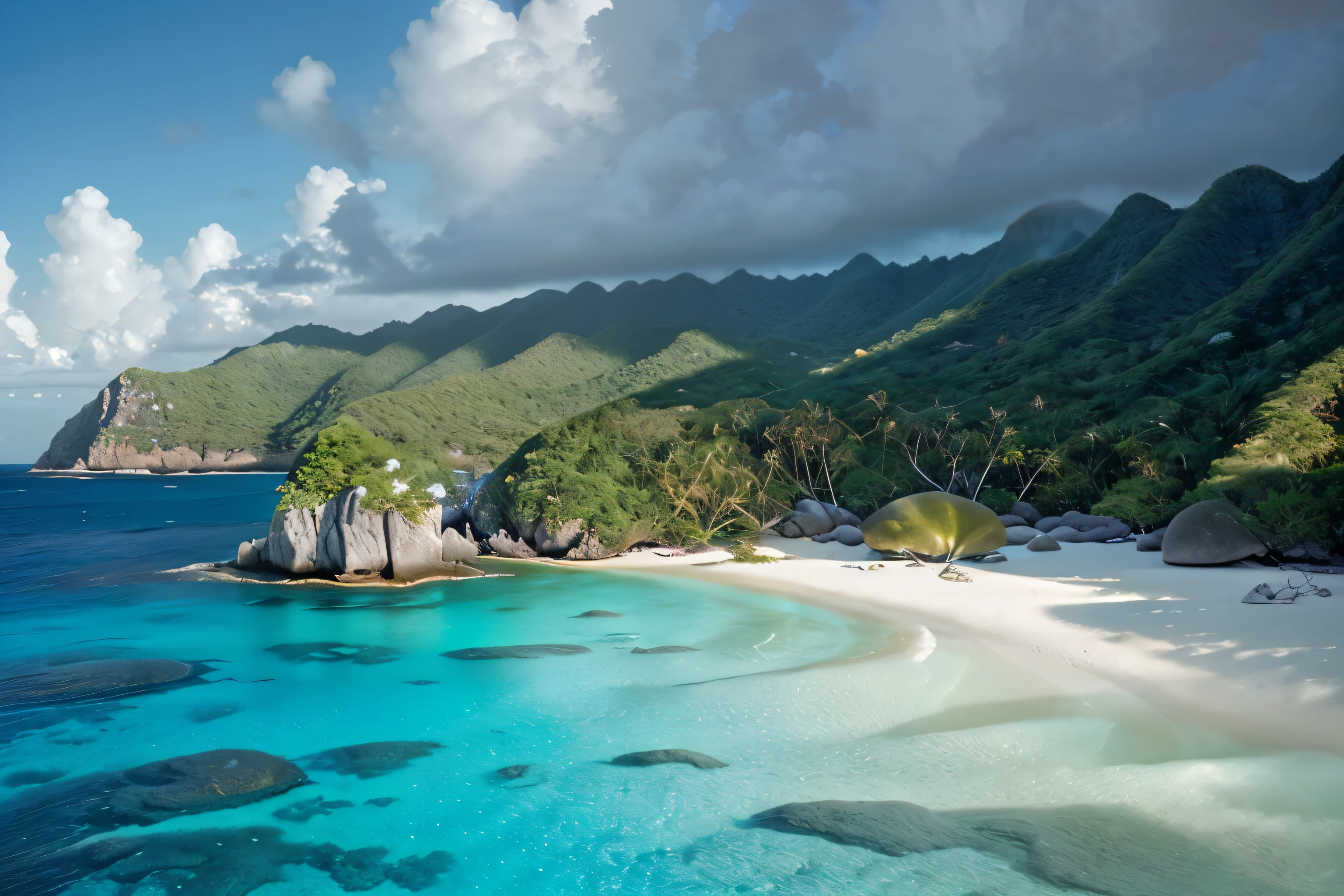 An enchantingly pristine Anse Source d'Argent, Seychelles: boasts dramatic granite boulders, powdery sand, and turquoise waters, creating a haven for photographers. The image is a breathtaking photograph showcasing the stunning landscape. Each element, from the imposing rocks to the serene waters, is captured with vivid clarity. The composition, colors, and lighting combine to create a mesmerizing visual feast that epitomizes paradise on Earth.