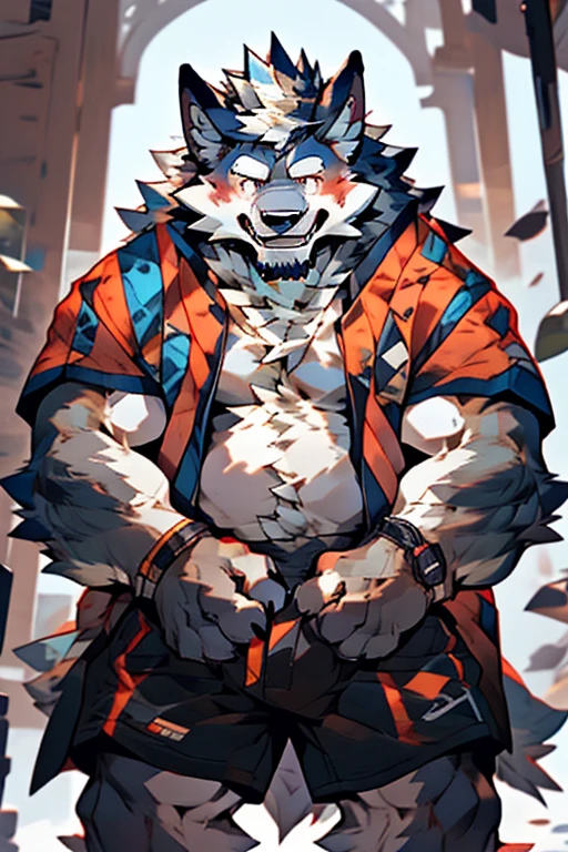 solo, male, werewolf, ((mature and older werewolf with muscular and bulky, burly build)), canine, facial hair covering a black beard, blushing, chest and stomach hair, smiling with happiness, grey fur covering his fluffy body and fluffy legs, splayed legs spread wide, laid on his back, looking directly at the viewer, facing viewer in a passionate and raw display, nude, big penis proudly on display, bedroom setting, by mystikfox61, by darkgem, by glitter trap boy.
This solo male werewolf exudes maturity and power with his muscular build and burly stature. The grey fur covering his body.