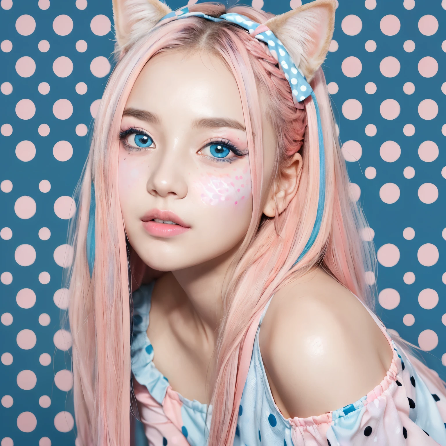 A close up of a girl with pink hair and a cat ears - SeaArt AI