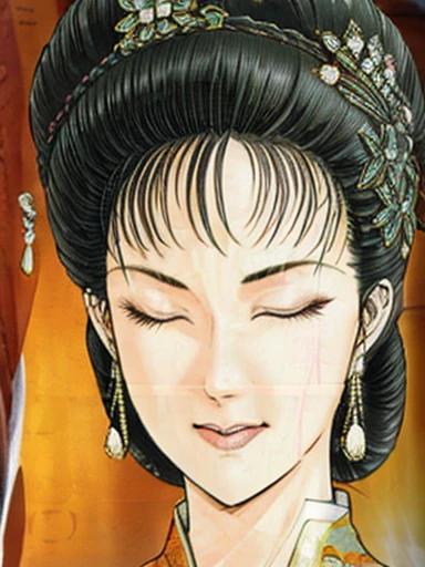 {best quality}, {very aesthetic}, {ultra-detailed}, {best illustration},NSFW,mature female,{full_nude},{full_body},big breast,big nipple,Pubic hair of the same color as the hair,red cheek, embarrassed, open mouth,With eyes closed and panting,skinny, Undressing, sex, girl lying on the bed,chinese traditional style bed,