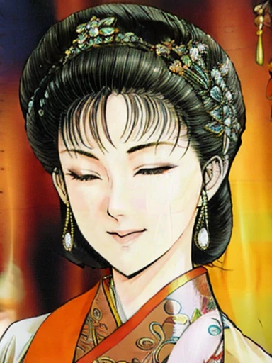 {best quality}, {very aesthetic}, {ultra-detailed}, {best illustration},NSFW,mature female,{full_nude},{full_body},big breast,big nipple,Pubic hair of the same color as the hair,red cheek, embarrassed, open mouth,With eyes closed and panting,skinny, Undressing, sex, girl lying on the bed,chinese traditional style bed,