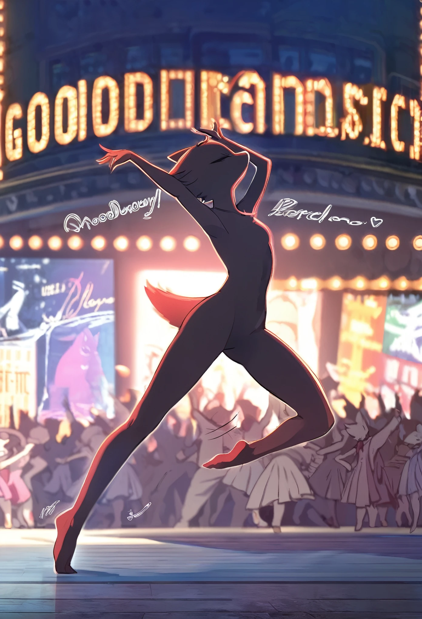 top quality, best quality, High-quality illustrations, masterpiece, detailed background, Broadway musical, dancer, absurdres, perfect anatomy, good lighting, cinematic shadow(kemono, furry anthro)(sound effects, motion blur),