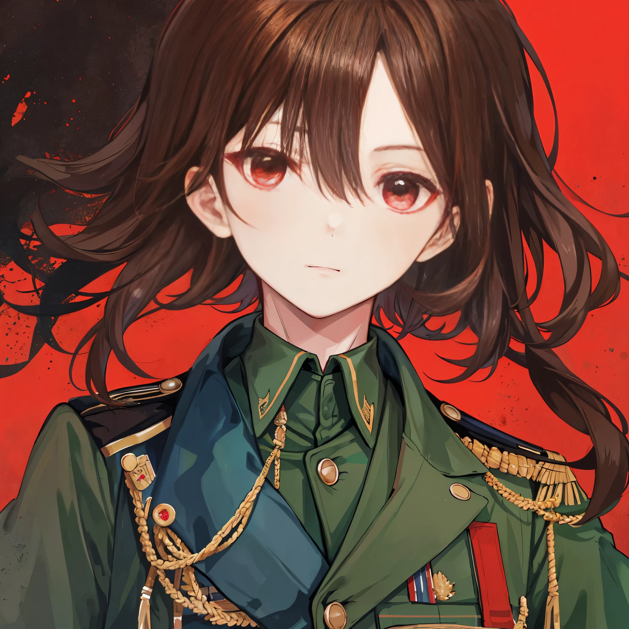 ((portrait)), (a boy), Young men, ((military uniform)), (brown hair))), ((red eyes)), high quality