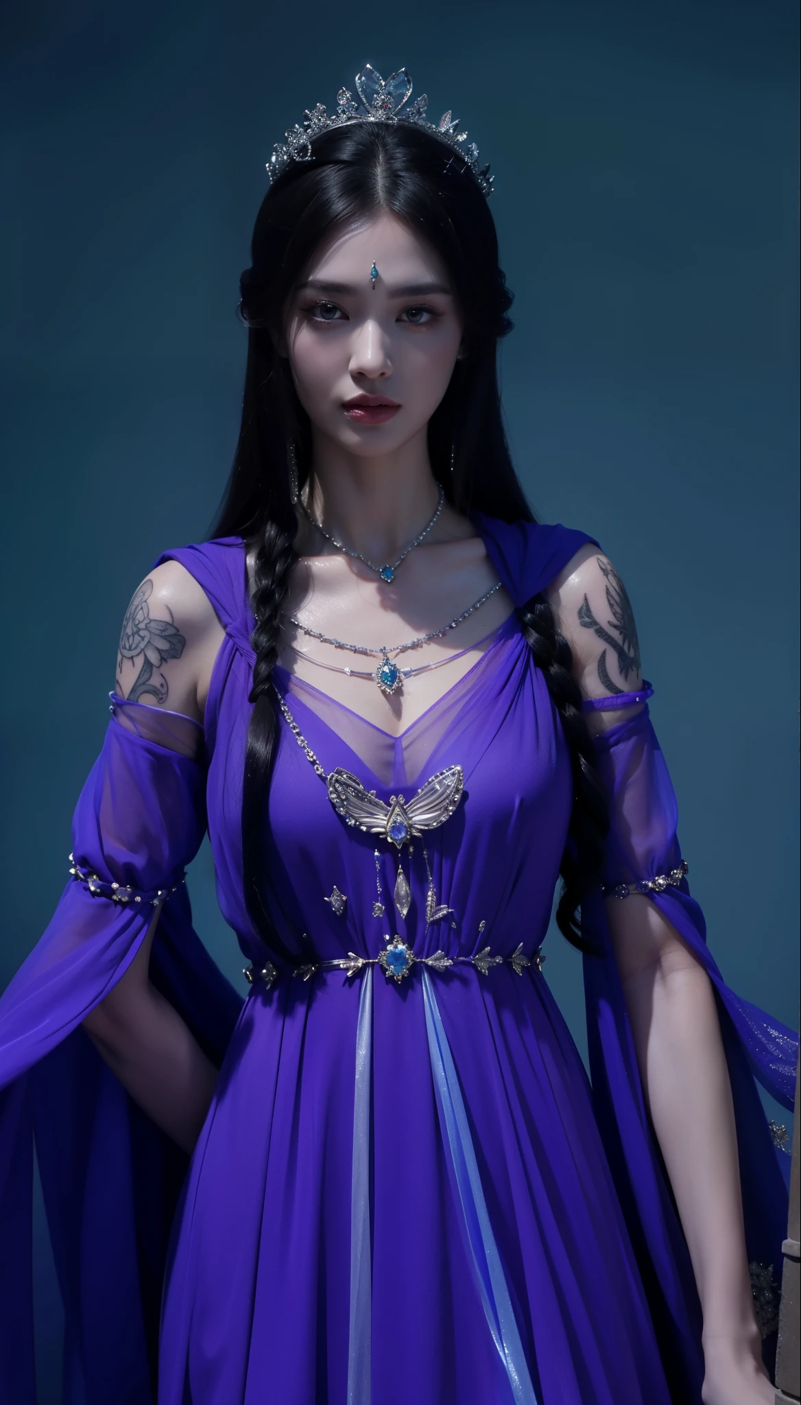 Royal sisters,Exquisite eyes,Frozen queen,Put the crown on your head,Detailed facial expressions body,tall and big,Gorgeous,Leg length,4K,HD,Sensual,Translucent lace,白皙complete picture,Pretty Face,Little cherry mouth,Beautiful and delicious(3D Royal sisters),complete picture,Glossy Gel Coat,Queen in luxurious dress,Crystal Gem Crown,Necklace jewelry,Black tattoo(whole body),The tattoo is very three-dimensional,Gorgeous and intricate tattoo designs,tattoo queen,8k超HD,Ultra-clear portrait,Angel Wings
