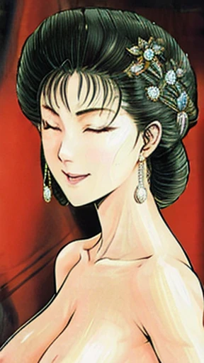 {best quality}, {very aesthetic}, {ultra-detailed}, {best illustration},NSFW,mature female,{full_nude},{full_body},big breast,big nipple,Pubic hair of the same color as the hair,red cheek, embarrassed, With eyes closed and panting,skinny, Undressing, sex, girl lying on the bed,chinese traditional style bed,
