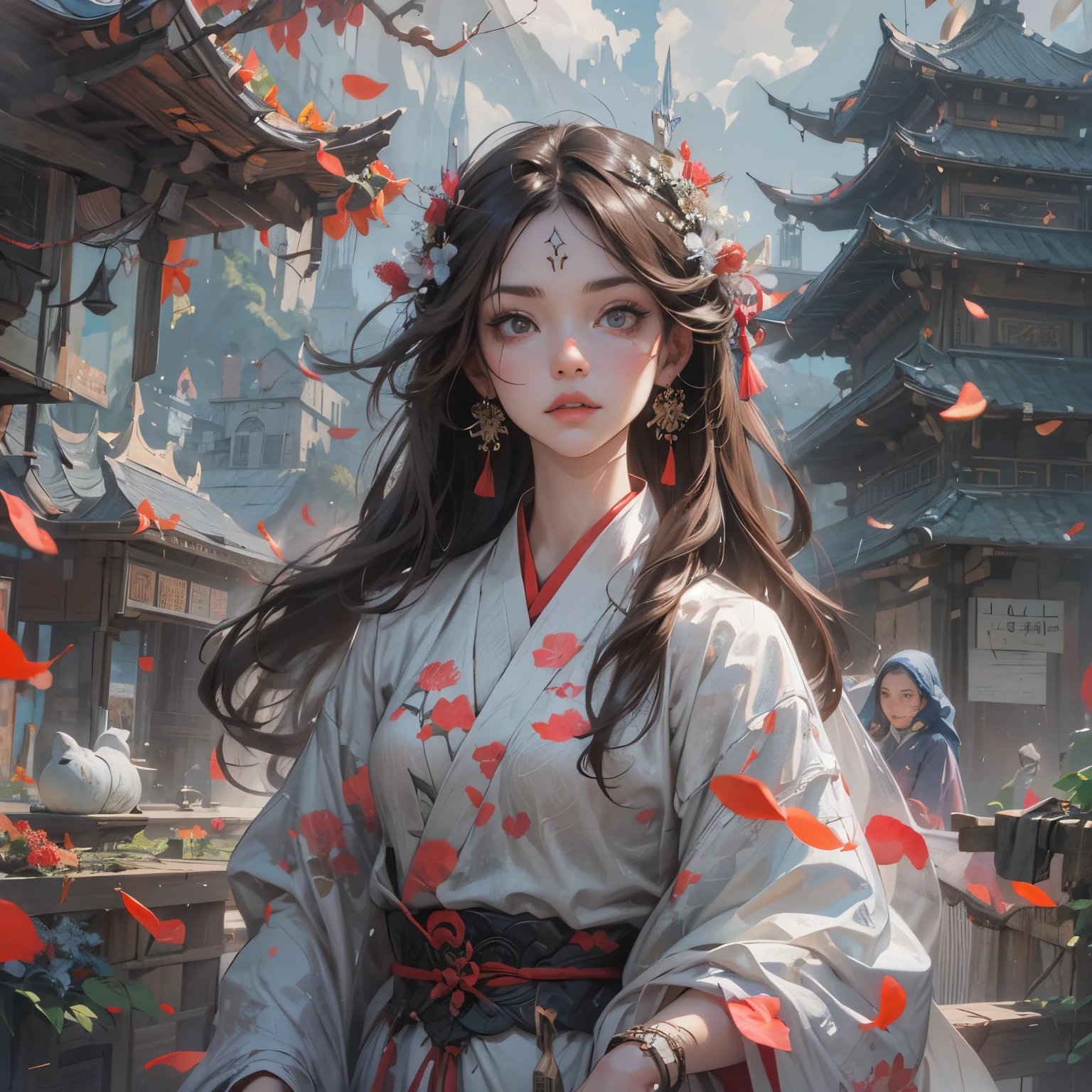 Best quality at best,tmasterpiece,illustratio,an extremely delicate and beautiful,The is very detailed,CG,unity,8k wallpaper,astounding,finely detailled,tmasterpiece,Best quality at best,offcial art,Very detailed CG unity 8k wallpaper,absurderes,Incredibly Ridiculous res,hugefilesize,ultra - detailed,A high resolution,The is very detailed,Beautiful detailed girl,very detailed eyes and faces,beatiful detailed eyes,light in face,(Hanfu:1.1),1girll,full bodyesbian,full bodyesbian,shot of,,tmasterpiece,1girll,solo,brunette color hair,white dresses,,white thighhig,lake,dampness