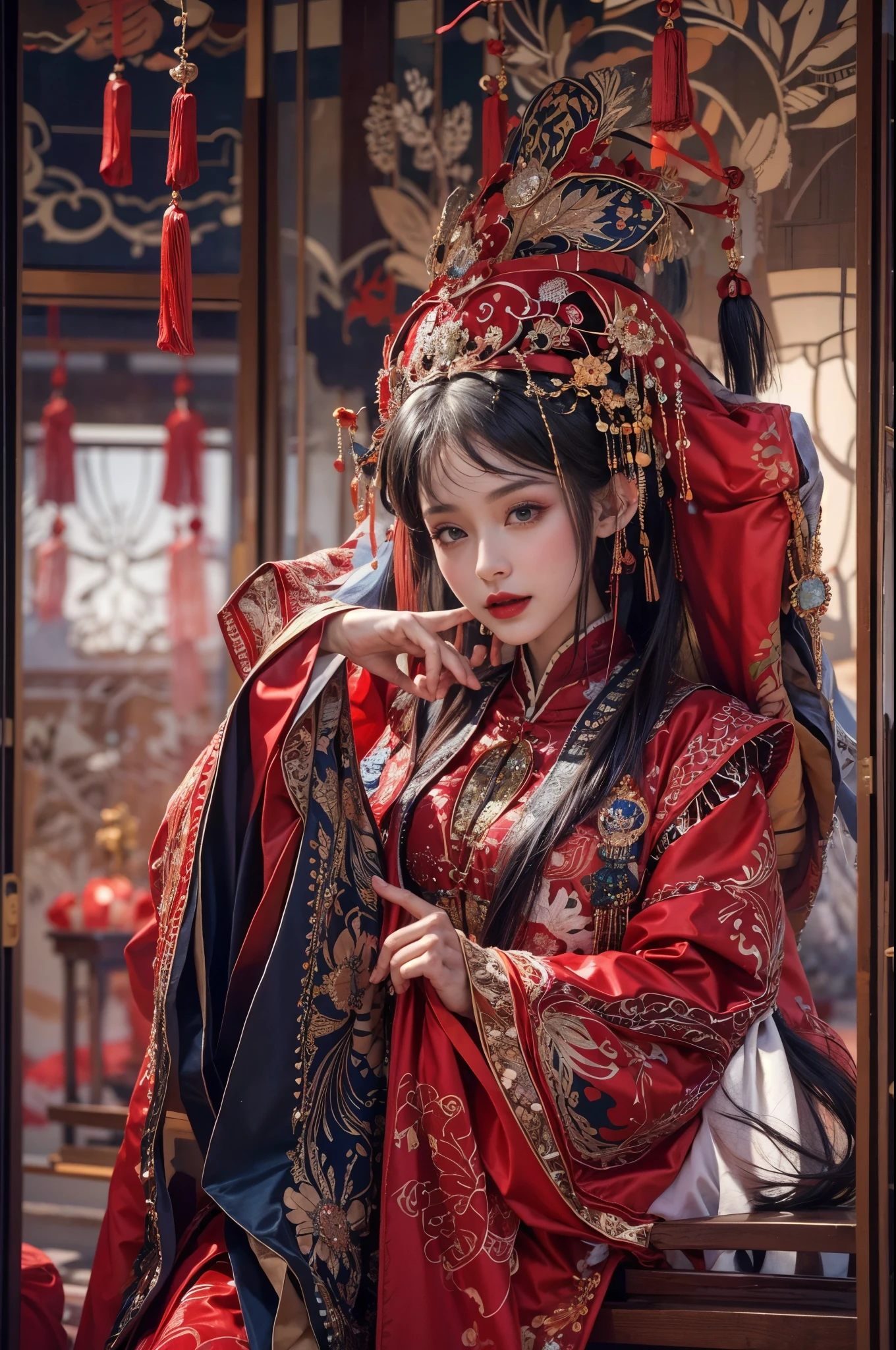 Chinese Ghost Festival，Middle Metaverse，The mysterious aura of ghosts, Zombie girl,Clearing, Raised sexy,dance,Chinese elements,poster for,Spell,red fox,Red style,lanterns,ghost,Ancient house