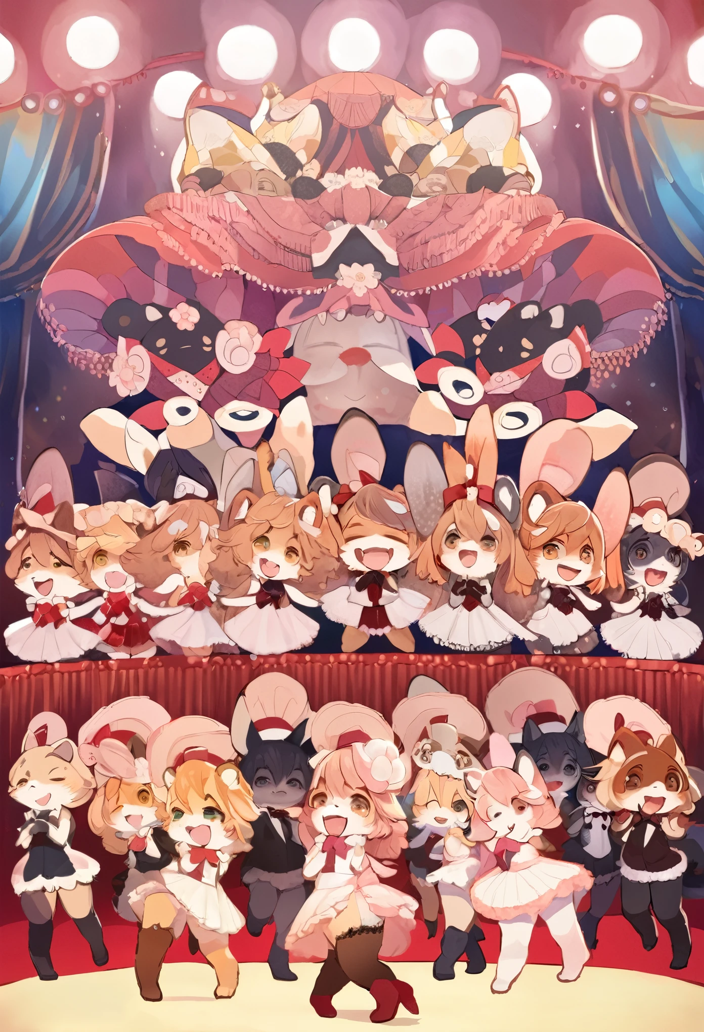 top quality, best quality, High-quality illustrations, masterpiece, detailed background, burlesque, group shot:0.5, 6+boys, 6+girls, Happy, joyful, absurdres(highly detailed beautiful face and eyes)perfect anatomy(kemono, furry anthro),