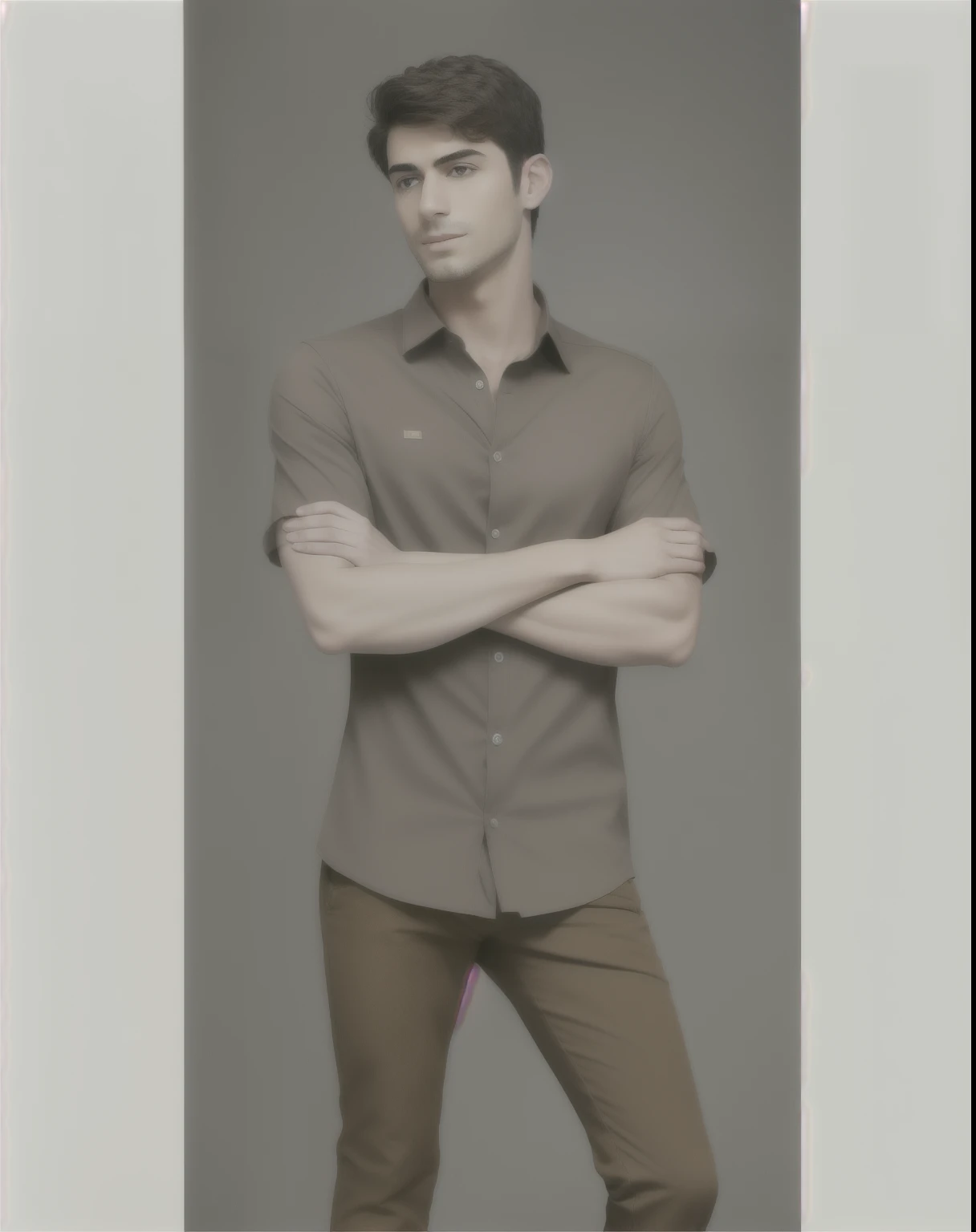 arafed man in a brown shirt and brown pants posing for a picture, brown shirt, artem, elegant slim beige shirt, wear's beige shirt, red shirt brown pants, centre image, official product image, rendering, distant full body view, basic, ad image, full length view, khakis, 3/4 side view, 3/4 front view