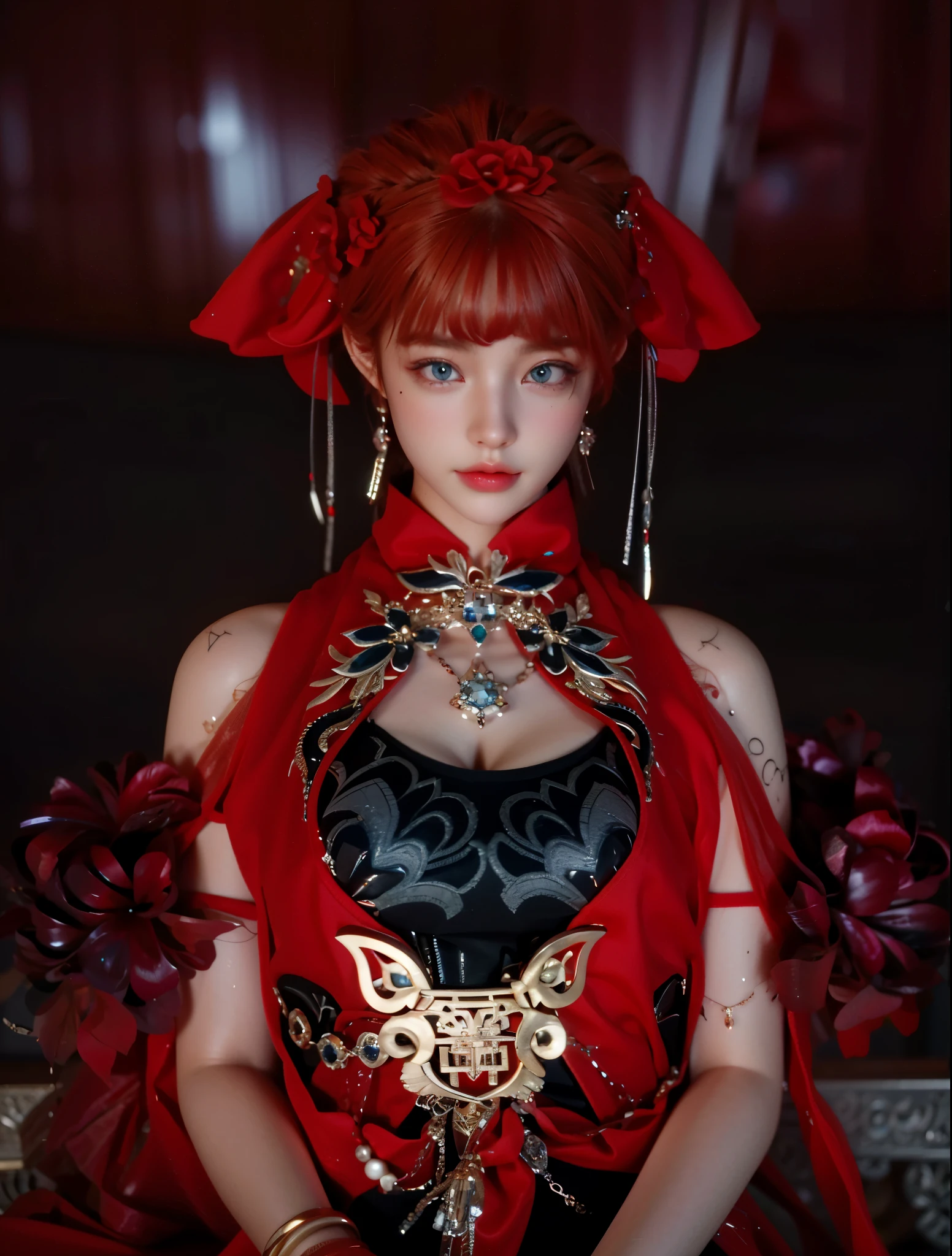 Game Art,Best image quality,Maximum resolution,8k,(A half-length photo),(portrait),(Head close-up),(Rule of Thirds),Unreal Engine 5 rendering works,20 year old girl,((Queen)),Eyes are very detailed,(Large Breasts),Elegant and noble,Movie Lighting,Ray Tracing,Game CG,((3D Unreal Engine)),OC rendering reflection pattern,4K,Ultra-clear,Sensual,Translucent lace,Fair and plump figure,Pretty Face,Glossy Gel Coat,身着华贵礼服的Queen,Crystal Gem Crown,Necklace jewelry,blue eyes,Black tattoo(whole body),The tattoo is very three-dimensional,Gorgeous and intricate tattoo designs,Ultra-clear portrait,