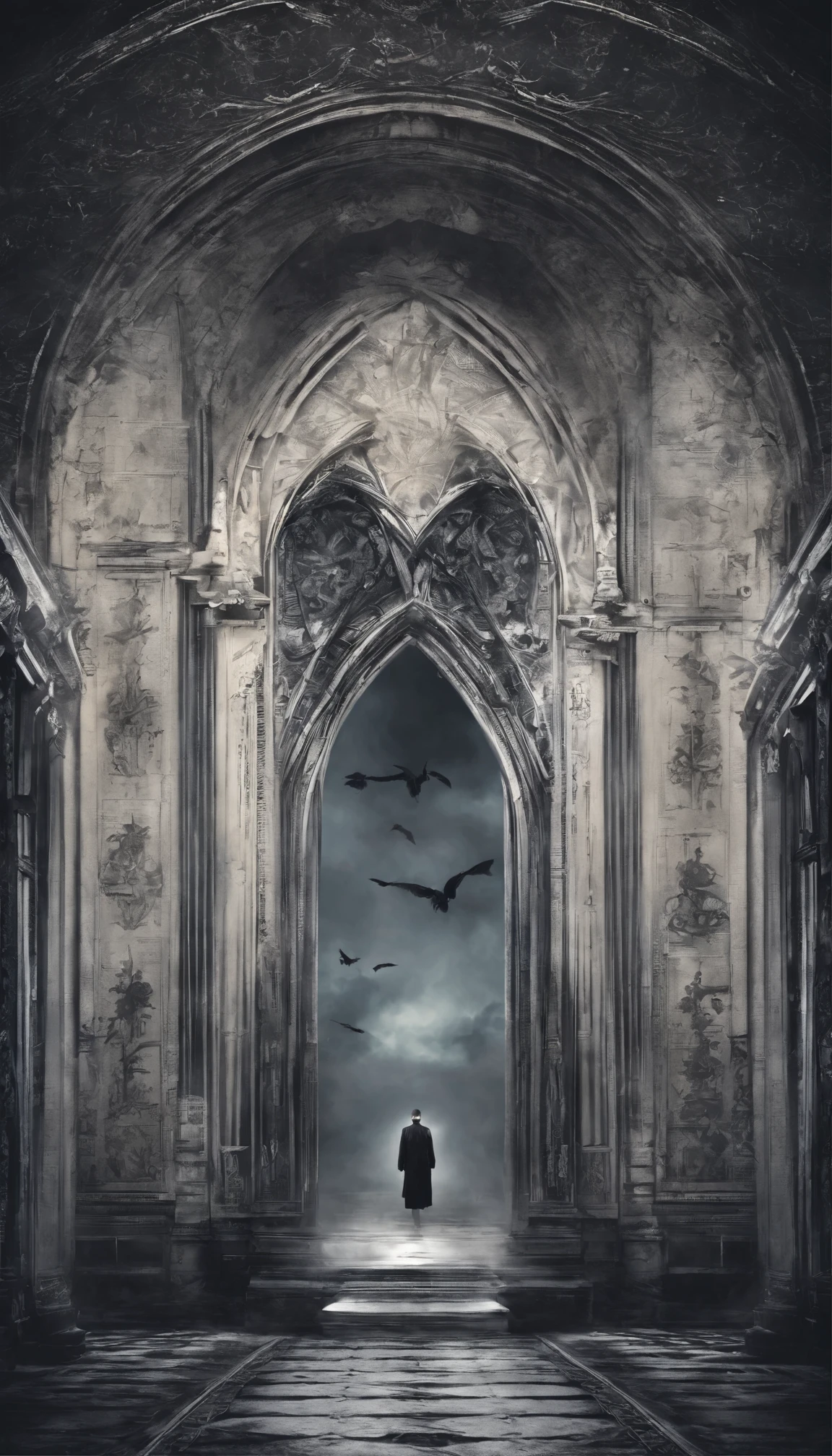 scary, Dark and mysterious interior design, Depth of Field, One person&#39;s point of view, top quality, high resolution, Very detailed, Ultra HD, focus on eyes, Retro Style,  (Silver Hair: 1.1), (Silver Eyes: 1.1), big eyes,(Chest fluttering:1.4), Light, Tyndall phenomenon, 强烈的Light照射进来, Fallen Angel, black wings, Castlevania, Arucardo, male persons, Victorian Antique Clothing, 27 years