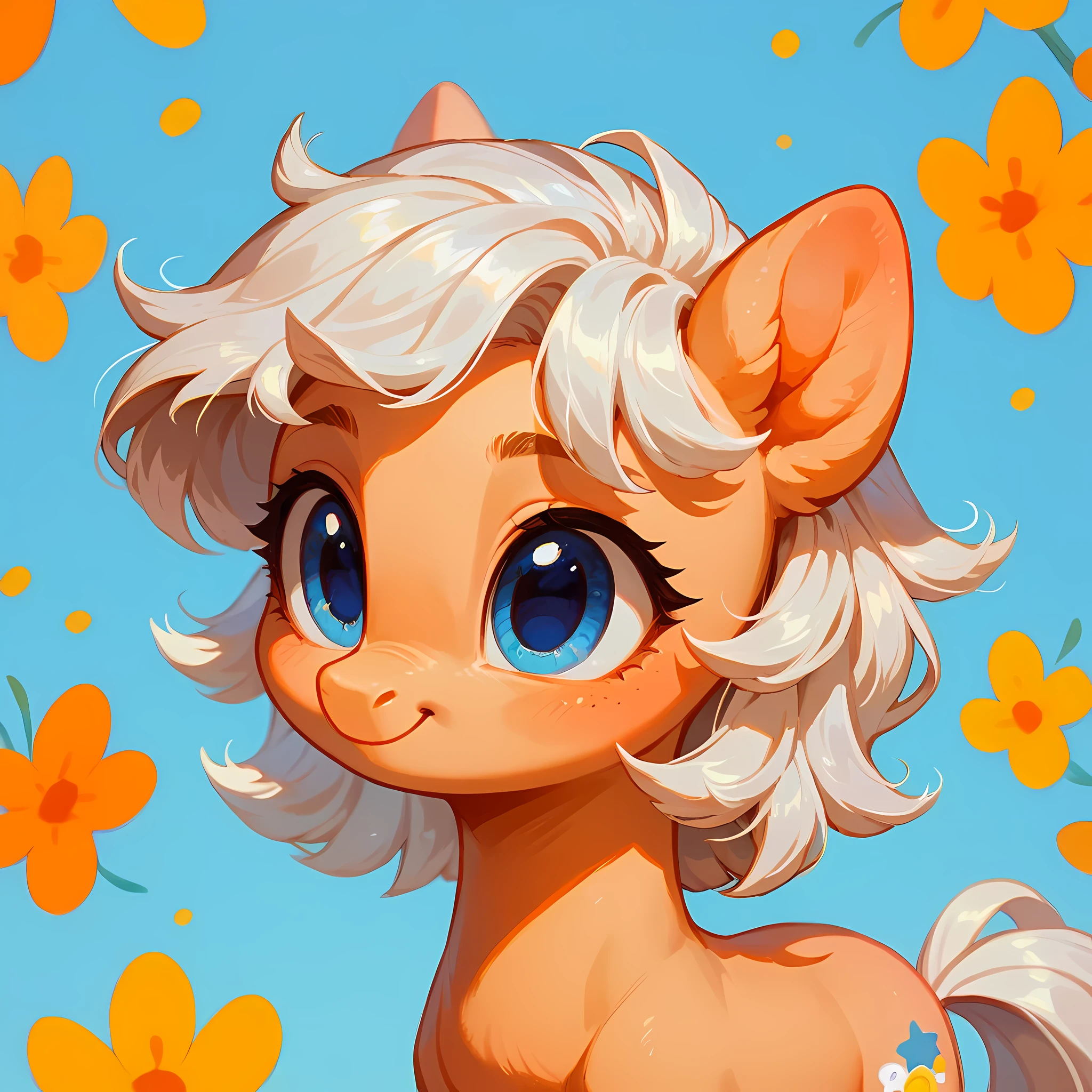 score_9, score_8_up, score_7_up, adorable pony,white mane, blue eyes, cute background