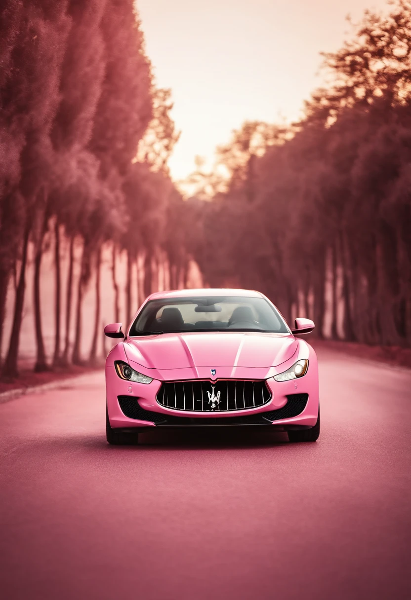 Light pink wallpaper with Maserati logo in between.