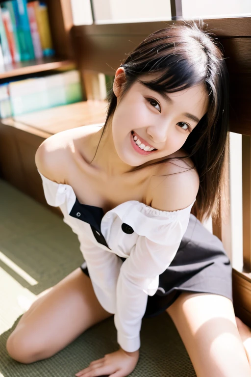 ((ブレザー服))、high resolution、((whole body))、((13 year old teacher japanese girl))、incredibly cute、A peerless beautiful girl、clear、Smooth and sparkly black hair、long hair、Calm atmosphere、smile like an angel、grab breasts、ponytail、Nanny、Leg spread、ponytail。