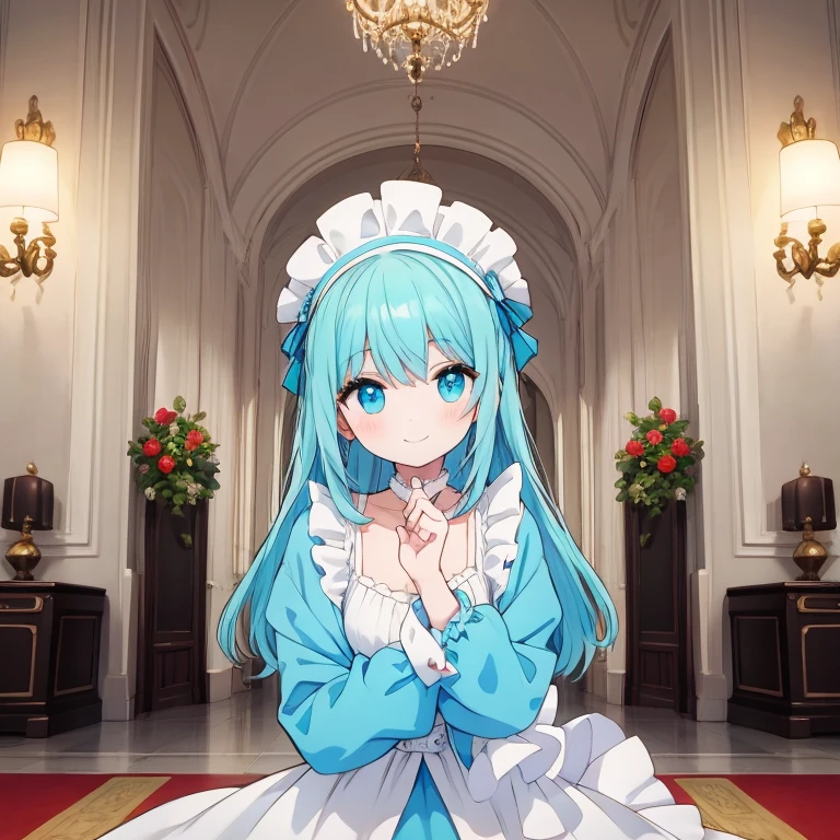 Cyan tulip girl,adult,palace,Smiling with crazy