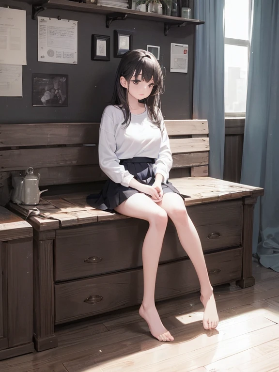 ((masterpiece, the best_quality)), 1 Girl, (Reality:1.4), Solitary, White_background, Black_hair, long_hair, absolute_Good memories, skirt, ((full_Body)),