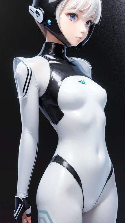 Girl、A simple sci-fi suit(two-piece、Glossy Material、Transparent material、Tube top)、Transparent helmet、Knife User、whole body