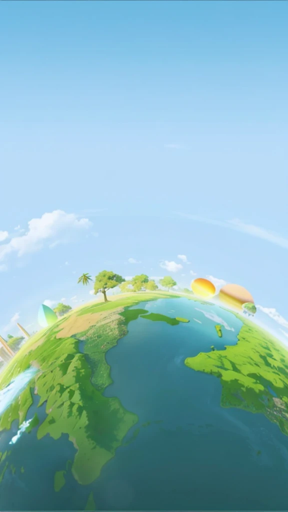 There is a picture of an asteroid,An airplane flew over it, earth in background, Paradise planet in the background, wide angle establishing shot, animation stills, Planet Earth Background, environment, mother earth, nature environment, earth in the sky, our planet, Animation style rendering, green world, Outer Earth, Animation movie stills, environment人像