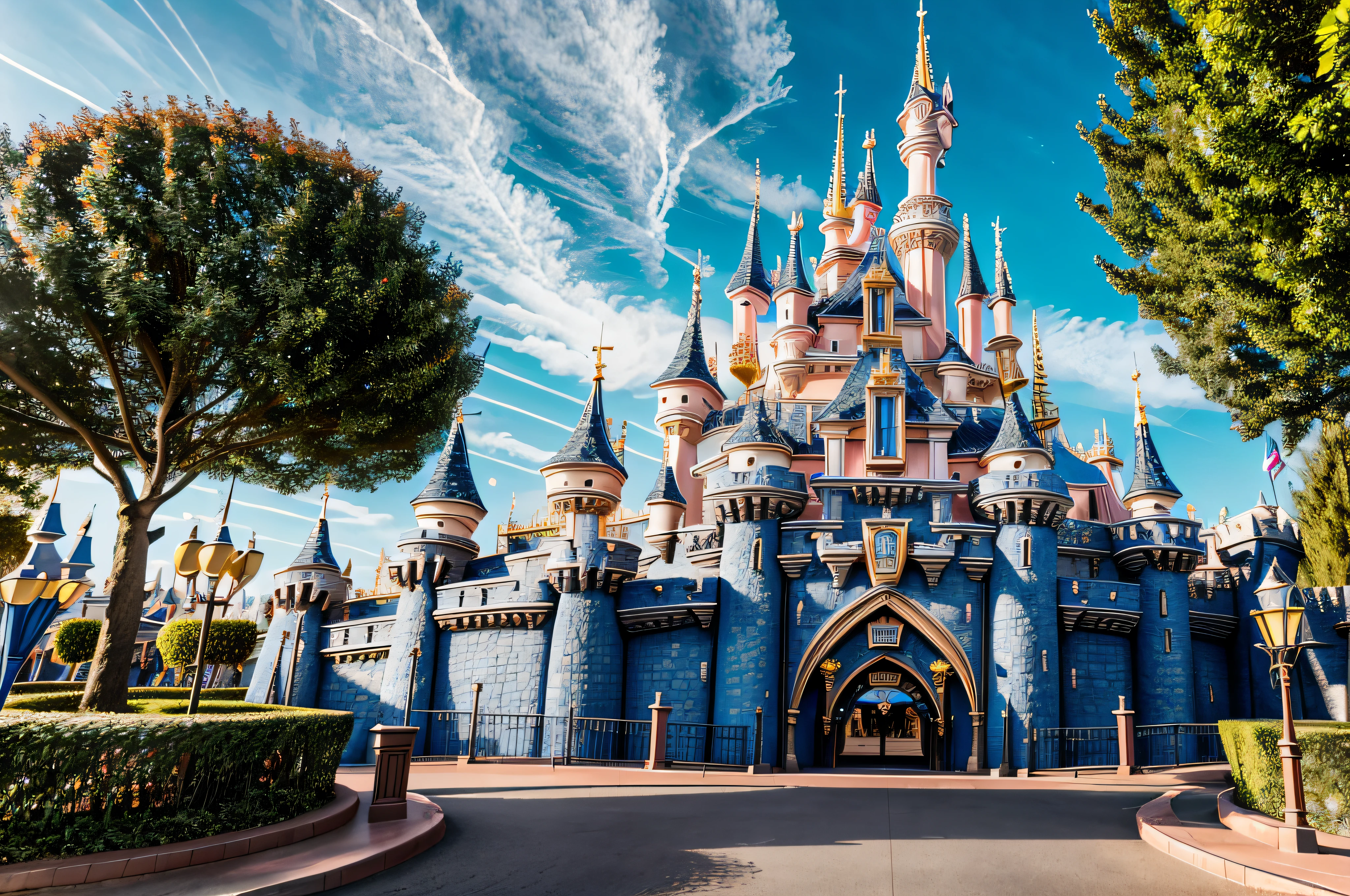 professional photo, Disneyland Paris Castle close up, professional light, 4k, 8K image, complex parts, top quality, hyperrealistic.