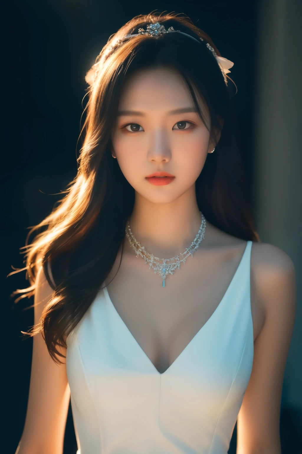 Best Quality, Masterpiece, High Resolution, 1girl, Porcelain Dress, Hair Accessories, Necklace, Jewelry, Pretty Face, On Body, Tyndall Effect, Realistic, Shadow Studio, Rim Lighting, Dual Tone Lighting, (High Detail Skins: 1.2), 8k UHD, dslr, soft light, high quality, volume light, sneak shot, photo, high resolution, 4k, 8k, background blur,