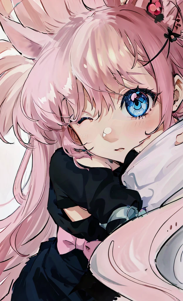 Anime girl with pink hair and blue eyes hugging a black cat, beautiful anime catgirl, cute anime catgirl, anime girl with cat ears, anime catgirl, Very beautiful anime cat girl, cat woman, soft anime illustration, very beautiful cute cat girl, anime cat, cat girl, by kamaruga, beautiful anime art style, flat anime style shading