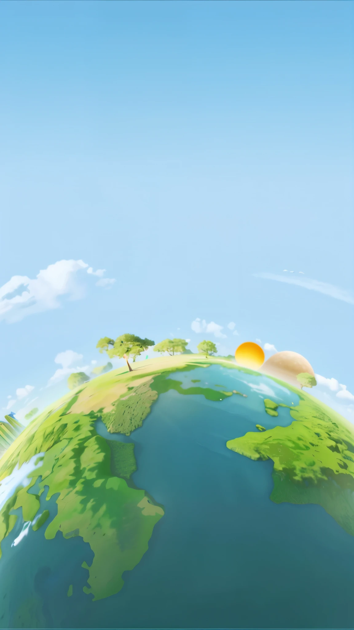 There is a picture of an asteroid,An airplane flew over it, earth in background, Paradise planet in the background, wide angle establishing shot, animation stills, Planet Earth Background, environment, mother earth, nature environment, earth in the sky, our planet, Animation style rendering, green world, Outer Earth, Animation movie stills, environment人像