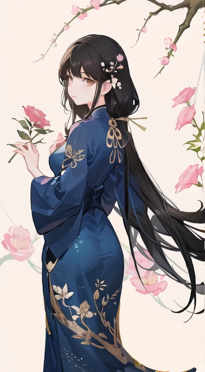 girl,whole body,(Delicate face:1.2), masterpiece, Fashion,cheongsam,, Medium Length Hair, Black Hair, Double tail, Bangs, Brown eyes,