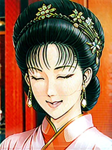 {best quality}, {very aesthetic}, {ultra-detailed}, {best illustration},NSFW,mature female,Perfect Face,Suikoden,Mrs. Lin,{full_nude},{full_body},big breast,big nipple,Pubic hair of the same color as the hair,With eyes closed and panting,skinny, Undressing, sex, girl lying on the bed,chinese traditional style bed,