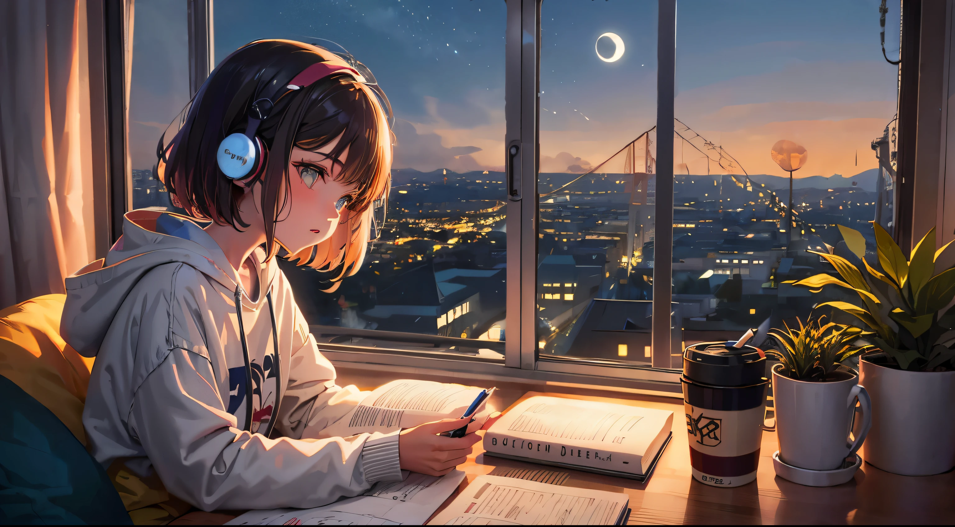 night view, City view, performer, moon