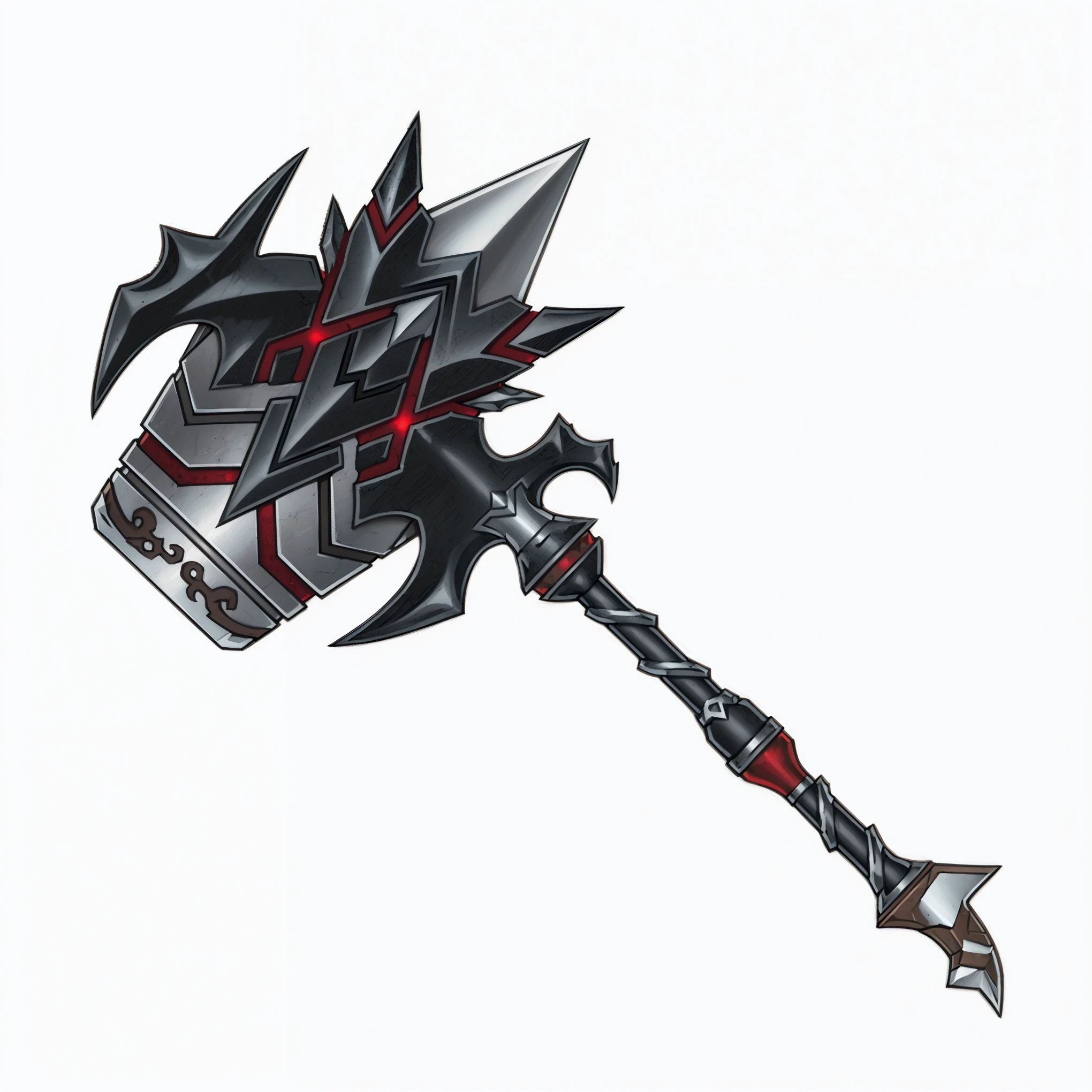 Close up of a large metal axe with a red and black pattern, World of Warcraft Blizzard Weapon Art, hammer weapon, epic Fantasy weapons art, Tomahawk, ax element, Fantasy RPG Weapon Art, Leviathan Axe, Sword weapons, Fantasy weapons, Weapon concept art, weapon design, halberd, Hearthstone Weapon Art, Infinity Blade concept art, Tomahawk