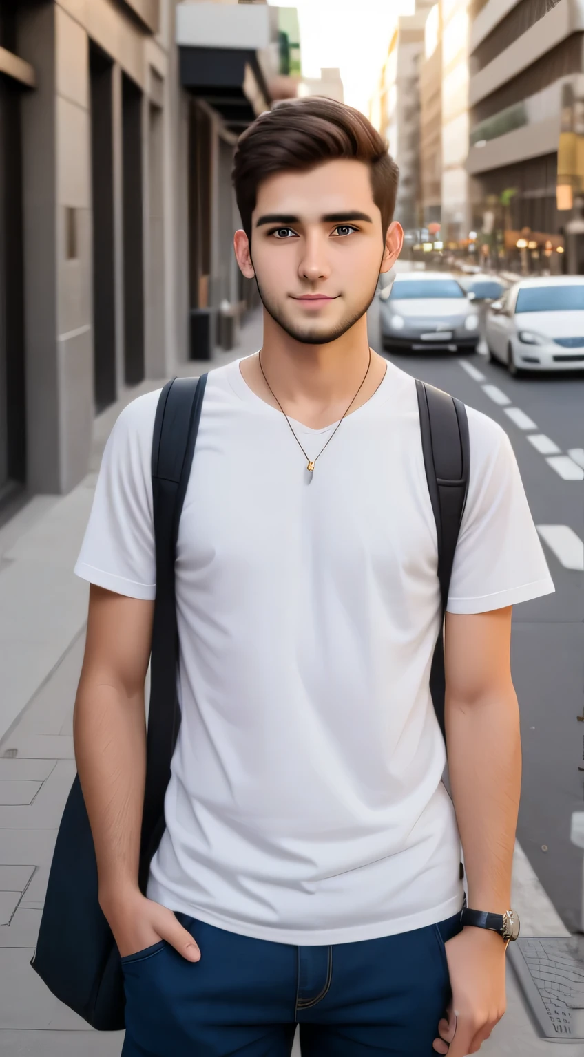 25-year-old man looking at the camera on the street