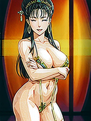NSFW,Perfect Face,Suikoden,Mrs. Lin,Large areola、Full nudity、Full Body、Thick pubic hair、Cloudy semen overflows from the female genitals、Pubic hair of the same color as the hair、Messy Hair、With eyes closed and panting、Undressing