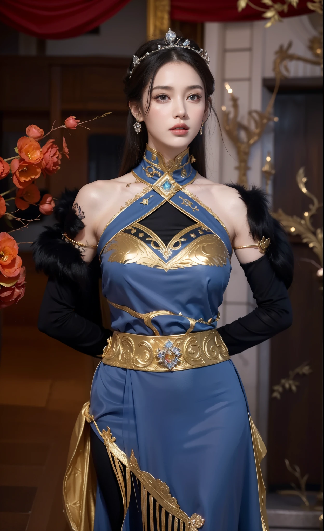 Royal sisters,Exquisite eyes,Frozen queen,Put the crown on your head,Detailed facial expressions body,tall and big,Gorgeous,Leg length,4K,HD,Sensual,Translucent lace,白皙Overall situation,Pretty Face,Little cherry mouth,Beautiful and delicious(3D Royal sisters),Overall situation,Glossy Gel Coat,Queen in luxurious dress,Crystal Gem Crown,Necklace jewelry,Black tattoo(whole body),The tattoo is very three-dimensional,Gorgeous and intricate tattoo designs,tattoo queen,8k超HD,Put your hands behind your back(hands behind back)