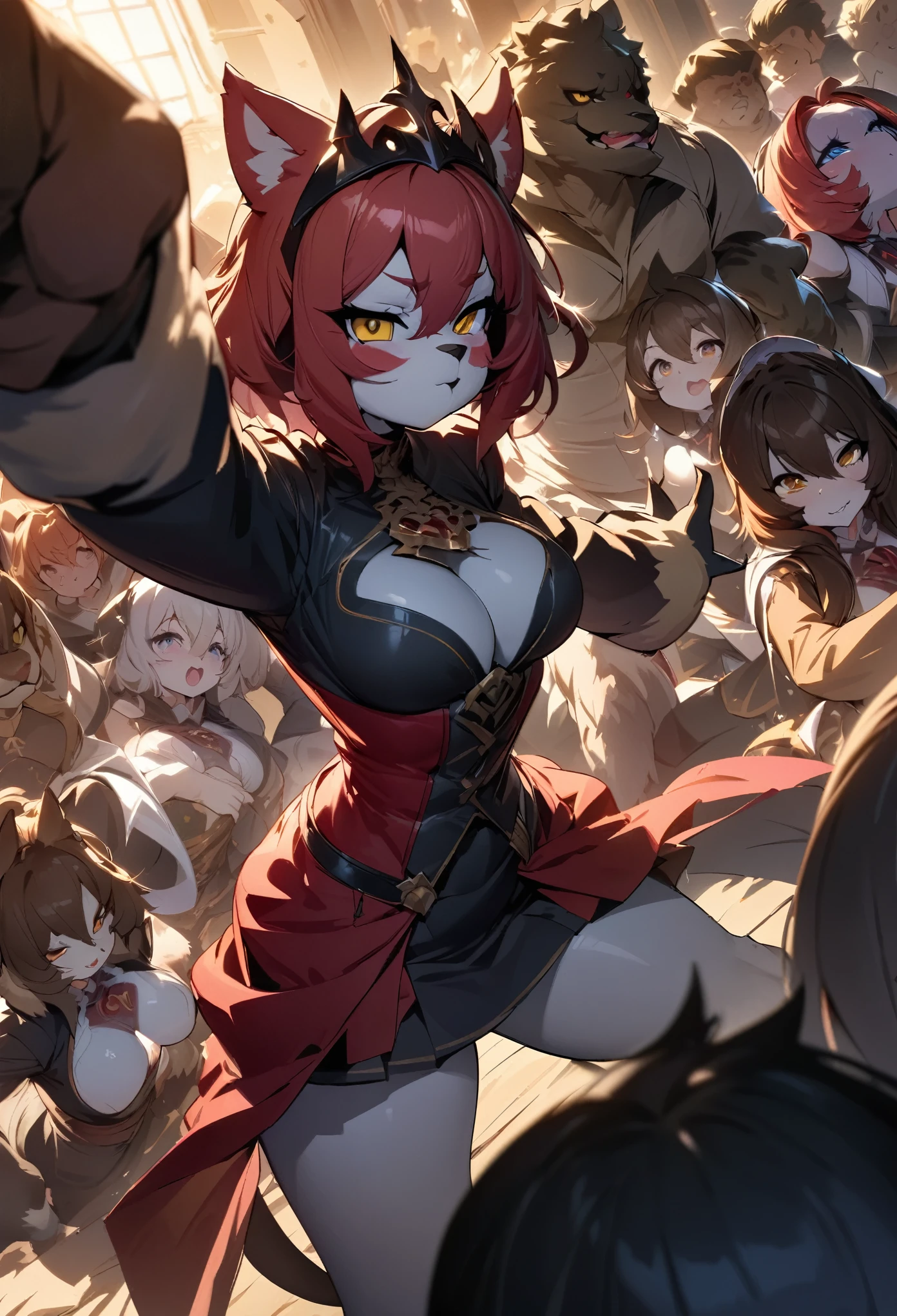 top quality, best quality, High-quality illustrations, masterpiece, detailed background, Judas Iscariot, 6+boys, 6+girls, absurdres(highly detailed beautiful face and eyes)perfect anatomy, expression, good lighting, cinematic shadow(kemono, furry anthro)assorted poses, dynamic angle,