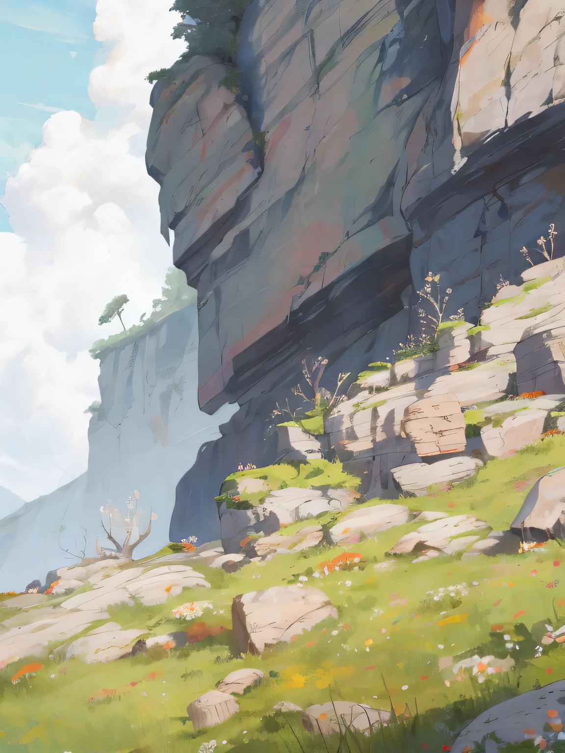Lots of rocks,White flowers