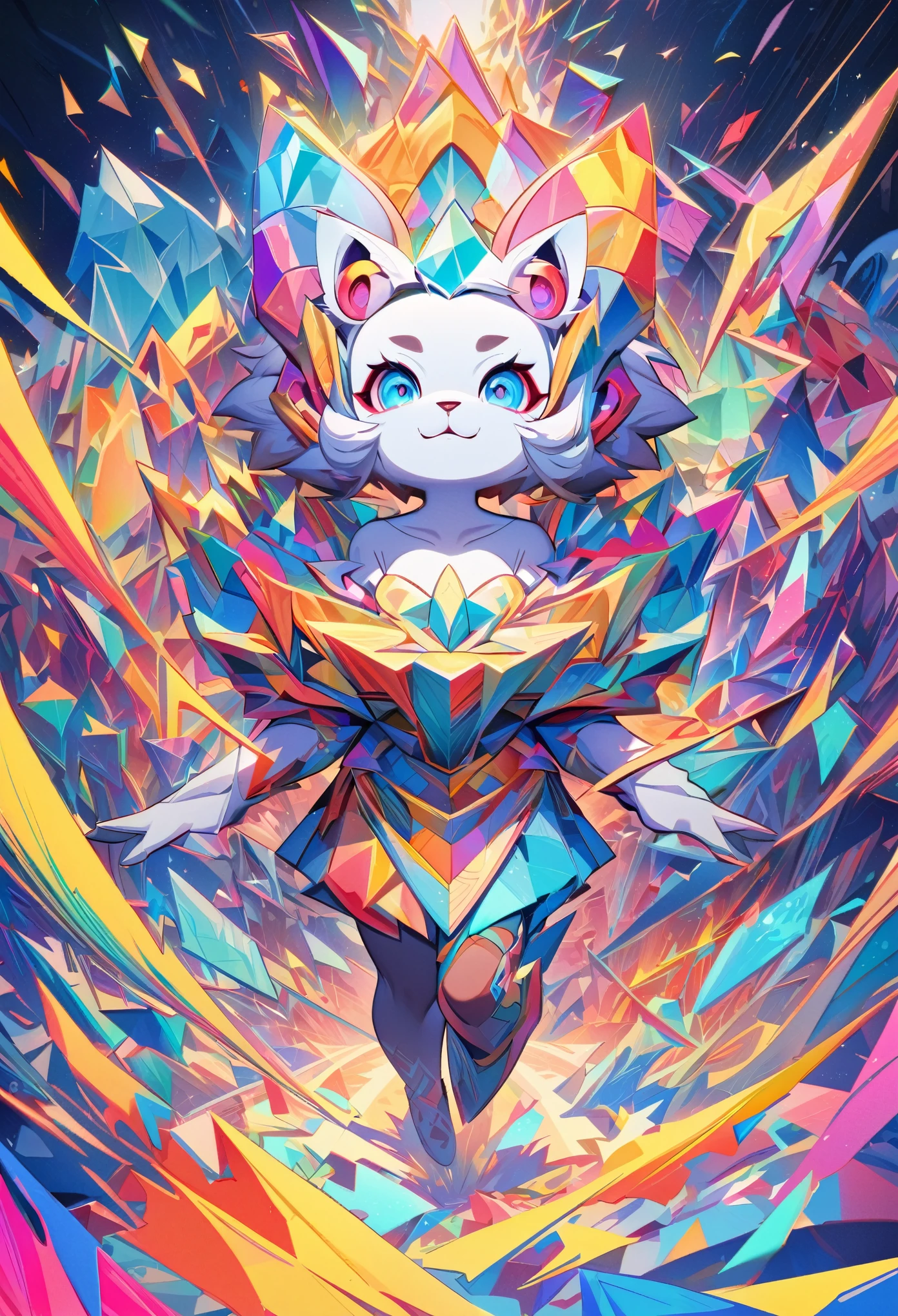 top quality, best quality, Cubism, High-quality illustrations by Pablo Ruiz Picasso, masterpiece(kemono, angelic cute 1girl, solo, furry anthro)The use of abstract and unreal shapes or forms, multidimensional depiction of objects through elements of Cubism, vibrant and lively color palette, complexity of shapes achieved through the unique use of lines, powerful expression of emotions and thoughts, new visual interpretations through the deconstruction and reconstruction of forms, visual impact created by the distortion and transformation of motifs, utilization of expressive brushstrokes and textures, unconventional composition and treatment of space, manifestation of rich imagination and creativity,