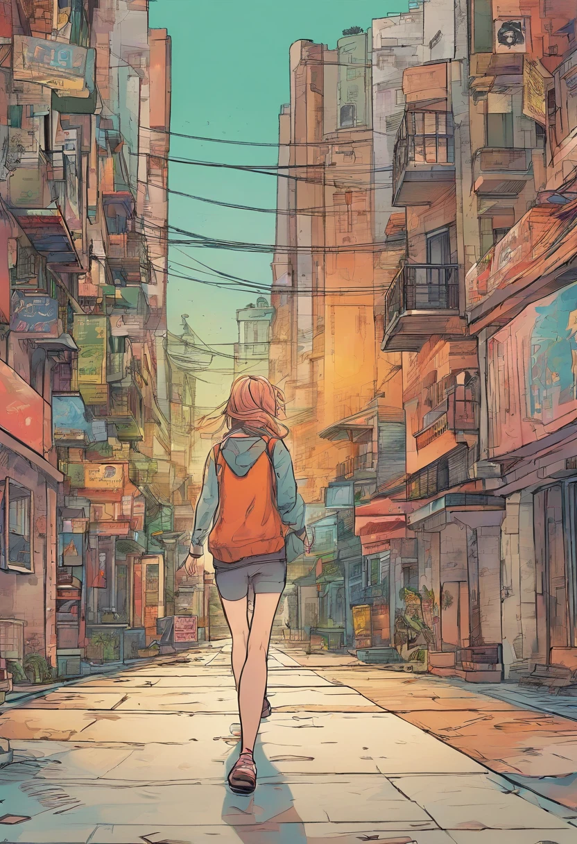 Manga, a girl runs through all the streets desperate, paneles desordenados, desperate she seeks refuge and continues walking
