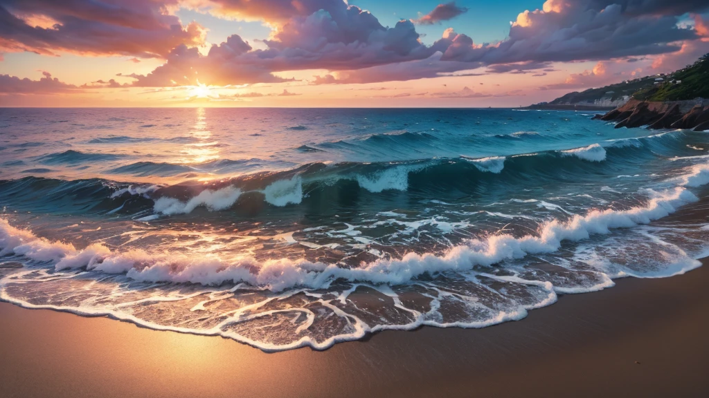 8K、masterpiece、beautiful detailed shine、sunset、Ocean