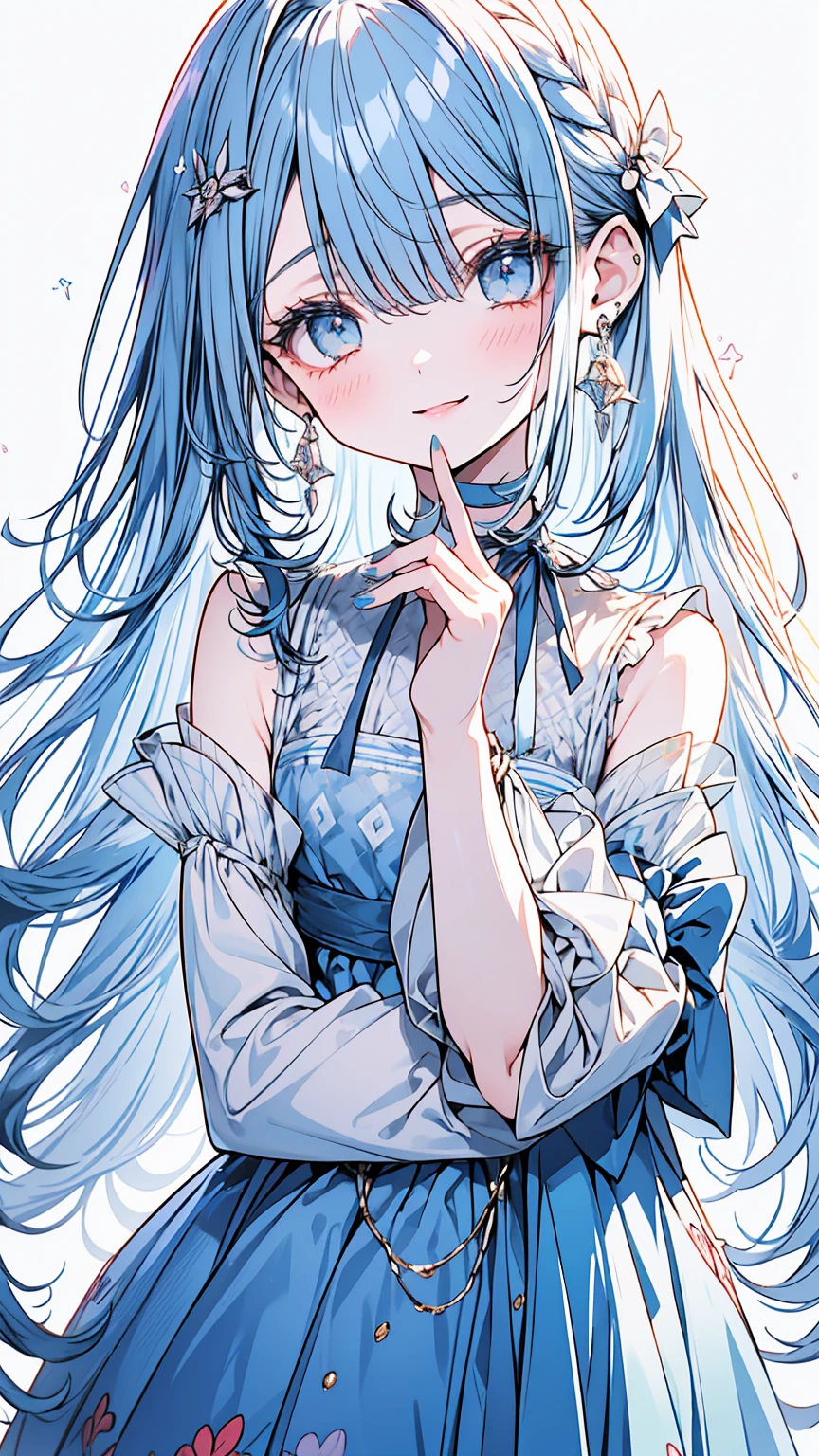 masterpiece, best quality, extremely detailed, (illustration, official art:1.1), 1 girl ,(((( light blue long hair)))), light blue hair, ,12 years old, long hair ((blush)) , cute face, big eyes, masterpiece, best quality,(((((a very delicate and beautiful girl))))),Amazing,beautiful detailed eyes,blunt bangs((((little delicate girl)))),tareme(true beautiful:1.2), sense of depth,,, affectionate smile, (true beautiful:1.2),,(tiny 1girl model:1.2),)(flat chest)),, face,absurdres, highres, ultra detailedBREAK(one girl:1.5), (make-up, blue eyeliner, red lipswax:1.2), vivid, sparkling pupils, (close-up), beautiful dress, standingBREAK(kaleidoscope:1.1), azulejo patterns, Portuguese tiles, ceramic designs, decorative art, colorful motifs,BREAKtrendy styles, haute couture, fashion shows, clothing design, personal expression, evolving trends, creative outfits ,