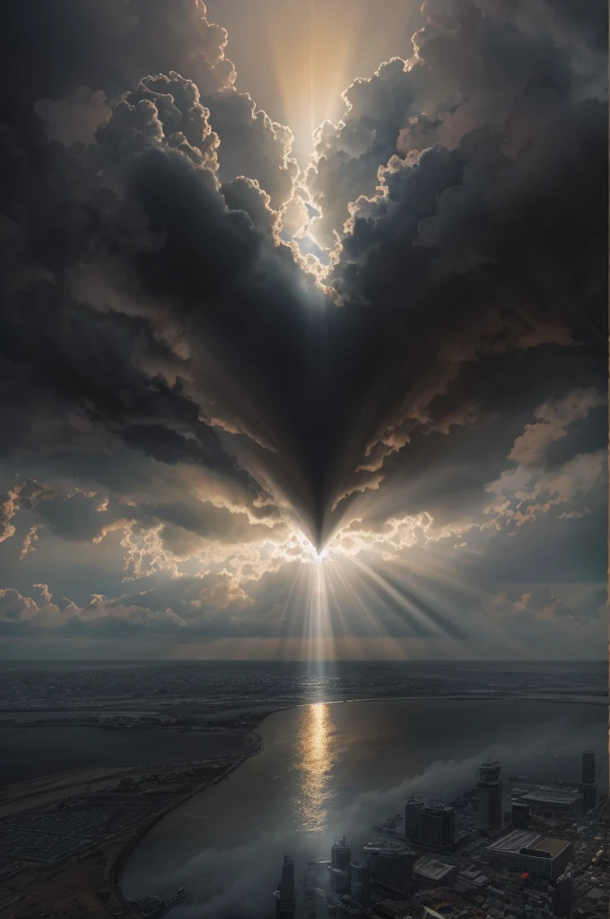 Depict a scene of a heart, shrouded in dark clouds, symbolizing despair and sadness. Yet, piercing through the gloom, a single ray of sunlight graces the heart, representing hope and the possibility of change. This image is best conveyed in a raw, realistic manner. 

((Scene)) ((Depict)) ((Heart, clouded)) ((Dark clouds)) ((Hope, change)) ((Ray of sunlight))

A moody and emotional portrait, the heart is depicted in intimate detail, its edges softened by the encroaching clouds. The dark hues of the clouds are contrasted by the golden beams of sunlight, illuminating the heart's surface. 