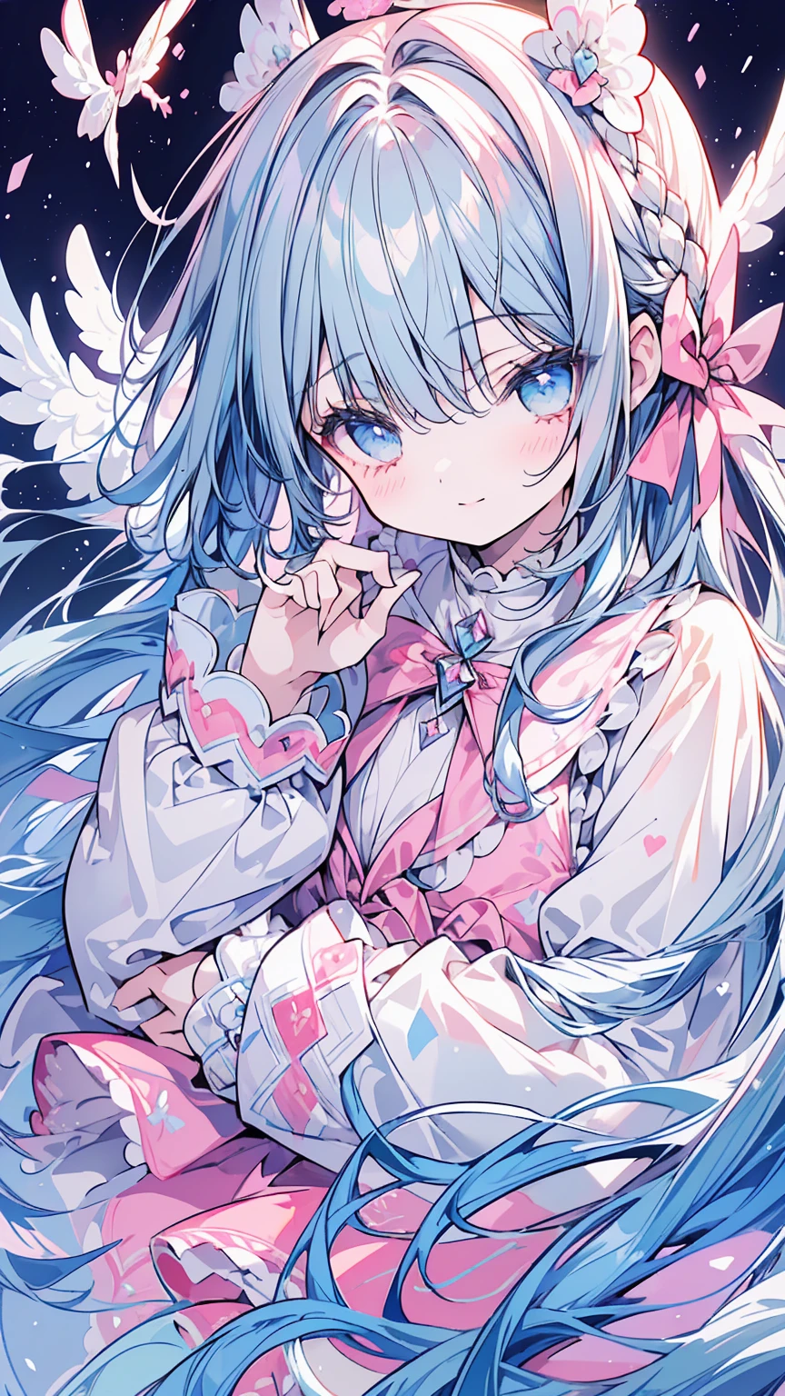  masterpiece, best quality, extremely detailed, (illustration, official art:1.1), 1 girl ,(((( light blue long hair)))), light blue hair, ,, long hair ((blush)) , cute face, big eyes, masterpiece, best quality,(((((a very delicate and beautiful girl))))),Amazing,beautiful detailed eyes,blunt bangs((((little delicate girl)))),tareme(true beautiful:1.2), sense of depth,dynamic angle,,,, affectionate smile, (true beautiful:1.2),,(tiny 1girl model:1.2),)(flat chest)),, face,(masterpiece, amazing quality)), (unity 8k wallpaper), (absurdres), (ultra detailed, ultra highres: 1.5), (sharp focus), (insanely detailed), extremely detailed CG, super fine illustration, pastel colors, kawaii, cute colors, more_details:1.5, 1girl, hands up, cotton candyBREAK The machine that creates infinity cotton candy, fairytale, dream country, pink sky, cute, floating cotton candys ,