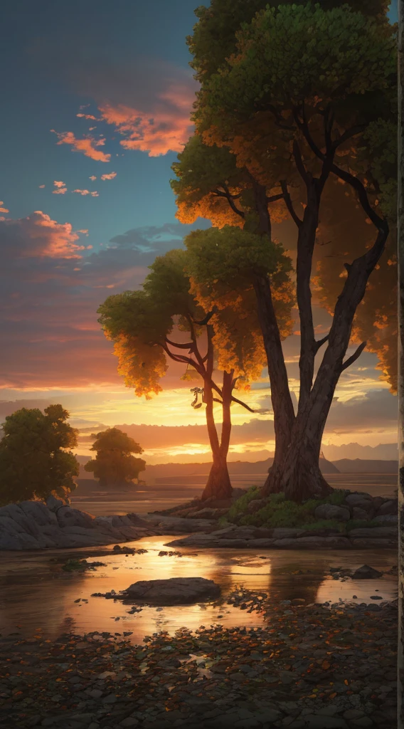 Beautiful sunset landscape photography, masterpiece, CG Society trend, 4K, 8K, HD, [Art Station: 1], concept art, high definition, sharp focus, [Subsurface scattering: 1], art by Gabriel Lekesian and Abbas