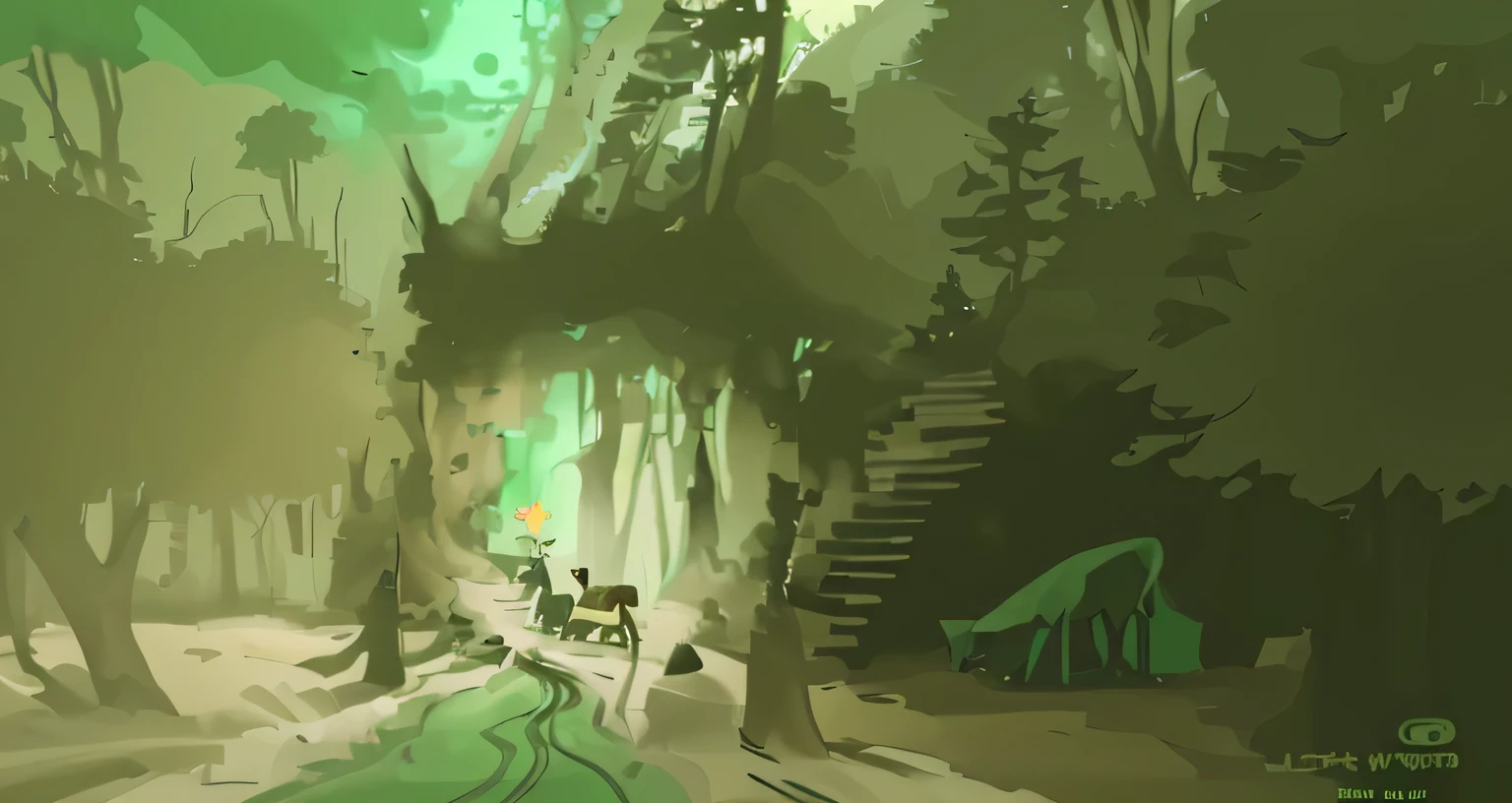 Green, mysterious, colored deer, forest, tent
