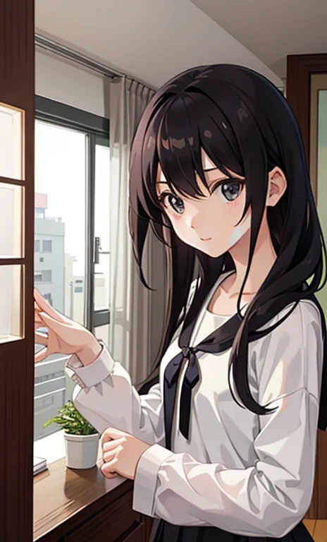 1human girl、cute下着、cute、Portrait、Inside the room、Black Hair、long、young woman