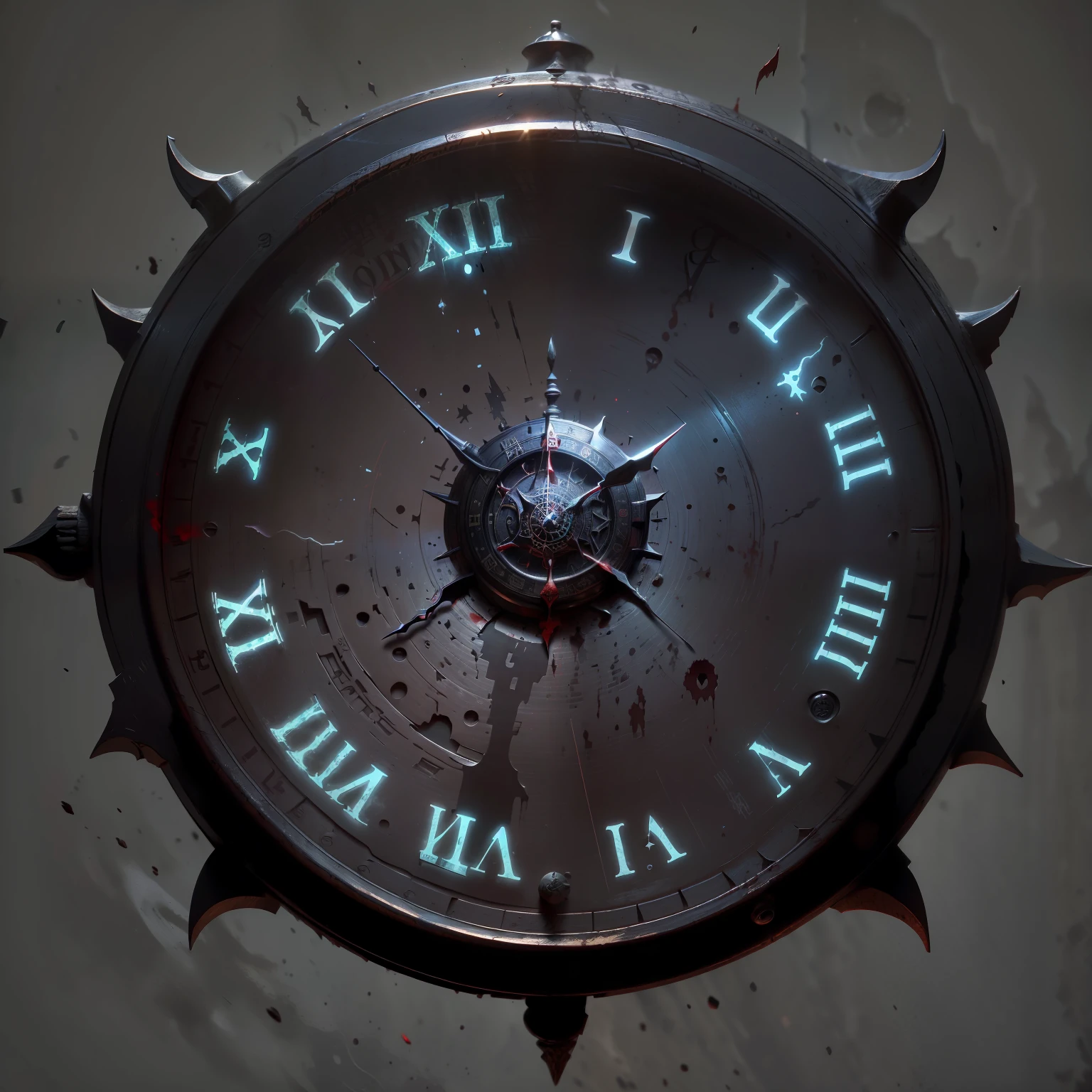 clock，（With blood stains：1），(Dial with runes:1)，（Devil head：1），Outline of European and American patterns，Dark，clock，Dark概念艺术，HD Wallpapers，8k，完整的clock，European pattern，(No human-related:1）,